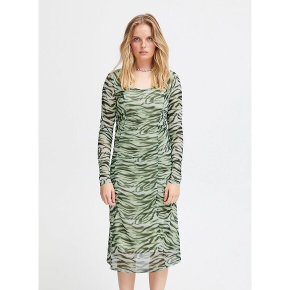 ICHI Ihista Mesh Sheer Green Zebra Print Dress Whimsigoth Witchy Fairy Grunge - Picture 5 of 16